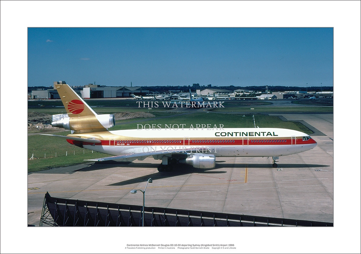 Continental DC-10-30 A3 Art Print – Sydney Airport 1986 – 42 x 29 cm Poster