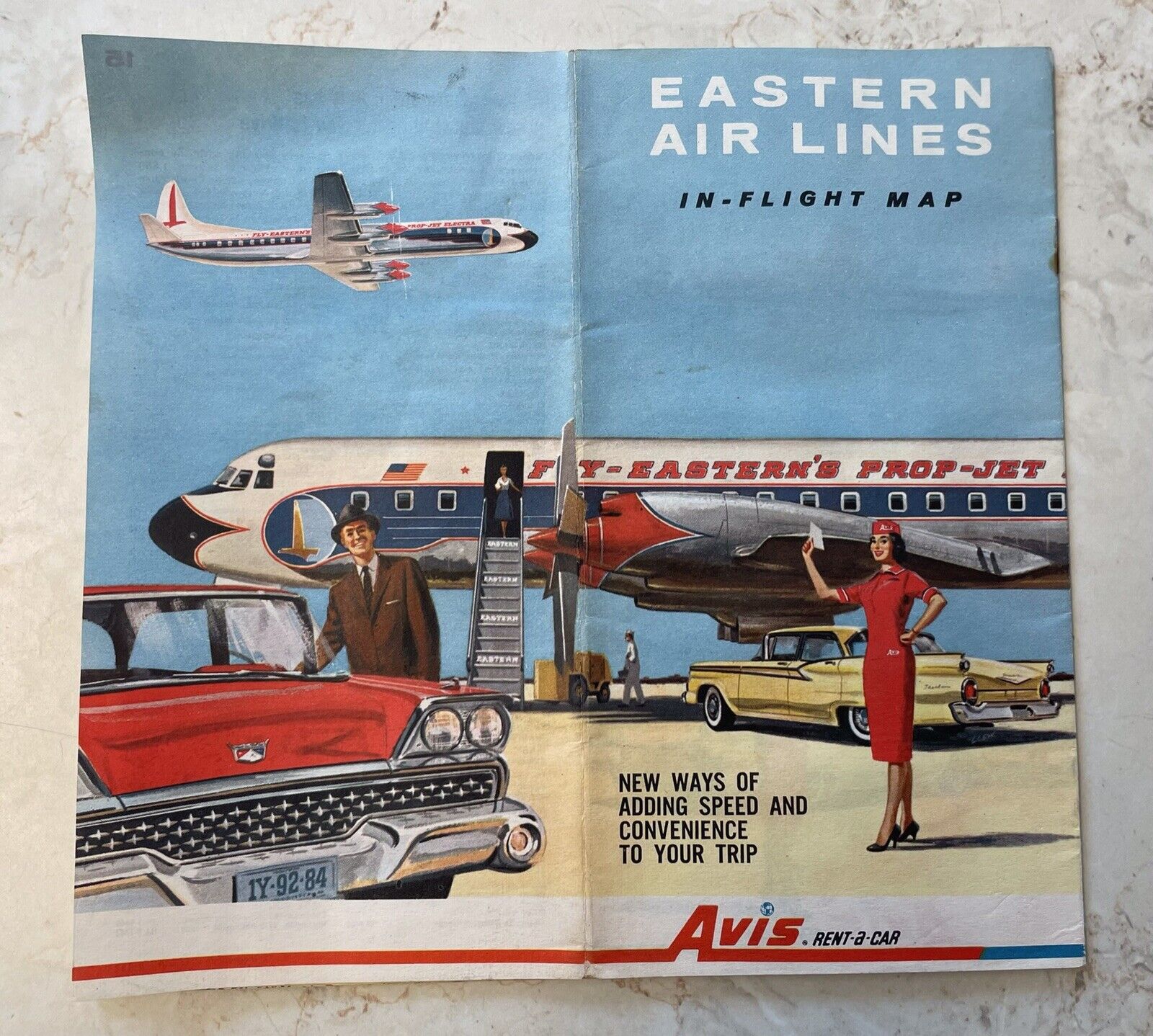 1950’s Eastern Air Lines In-Flight Map Pamphlet Flyer Vintage Collectable
