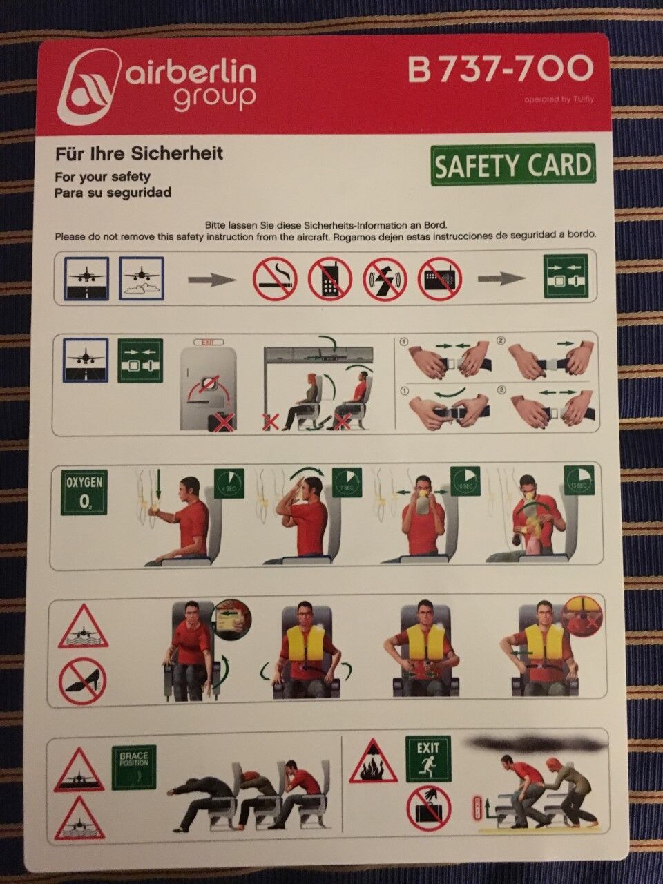 Air Berlin Boeing B737-700 Safety Card RARE Oneworld Airlines Germany