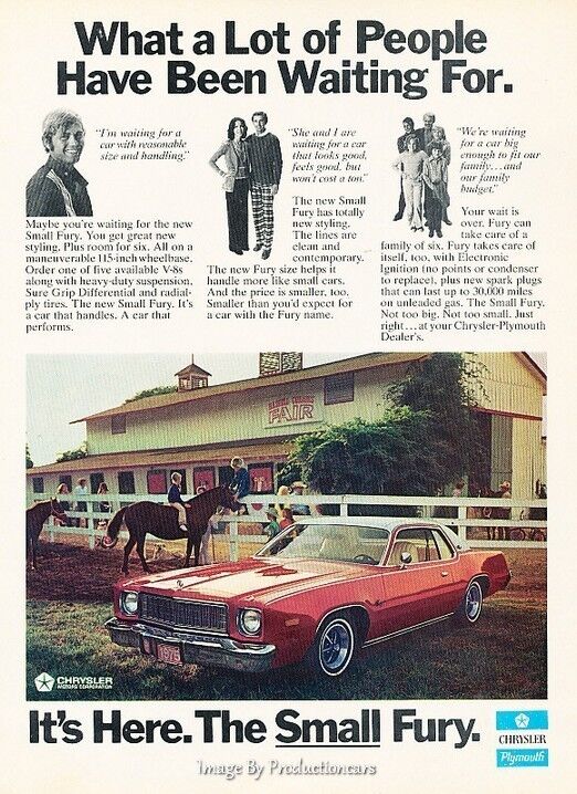 1975 Plymouth Fury Original Advertisement Print Art Car Ad J615