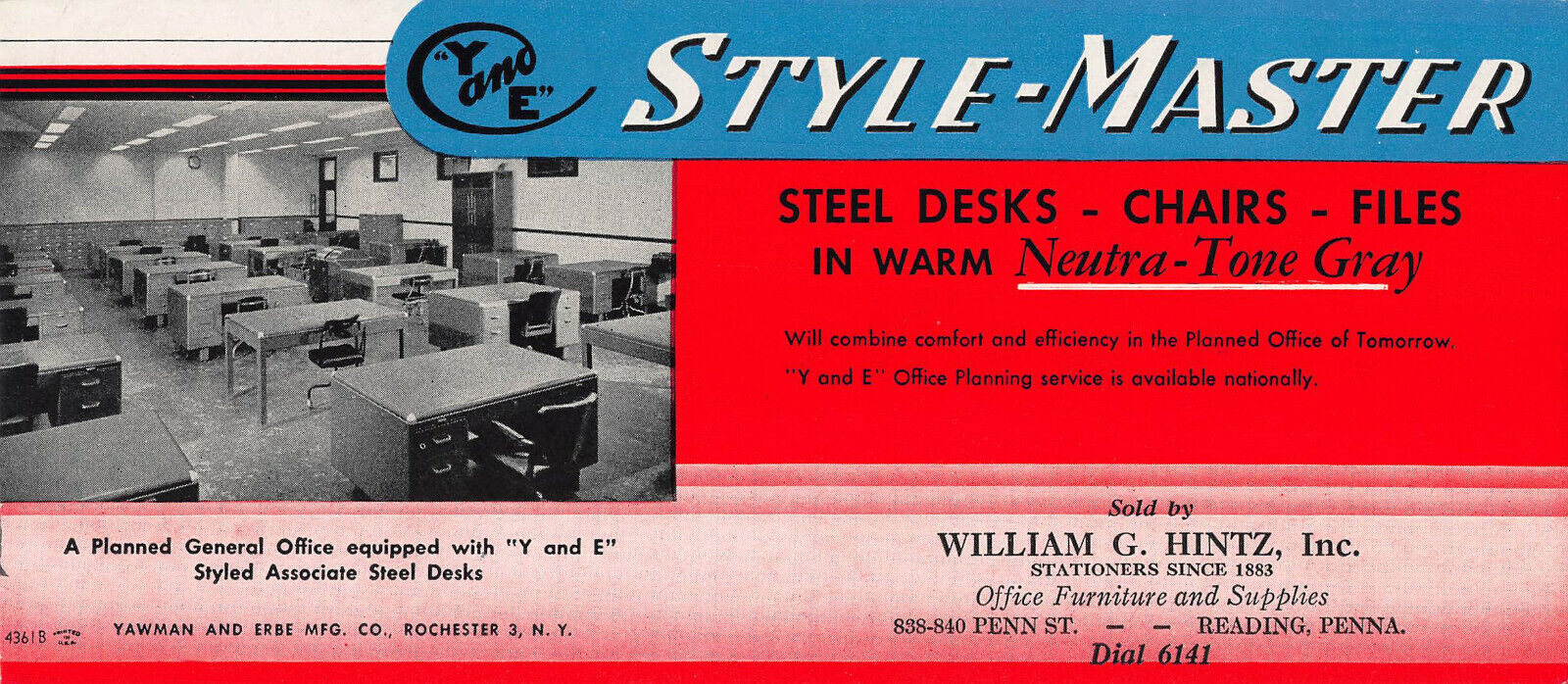 Style-Master: Steel Desks, Chairs, and Files, Circa 1930's Ink Blotter, Unused