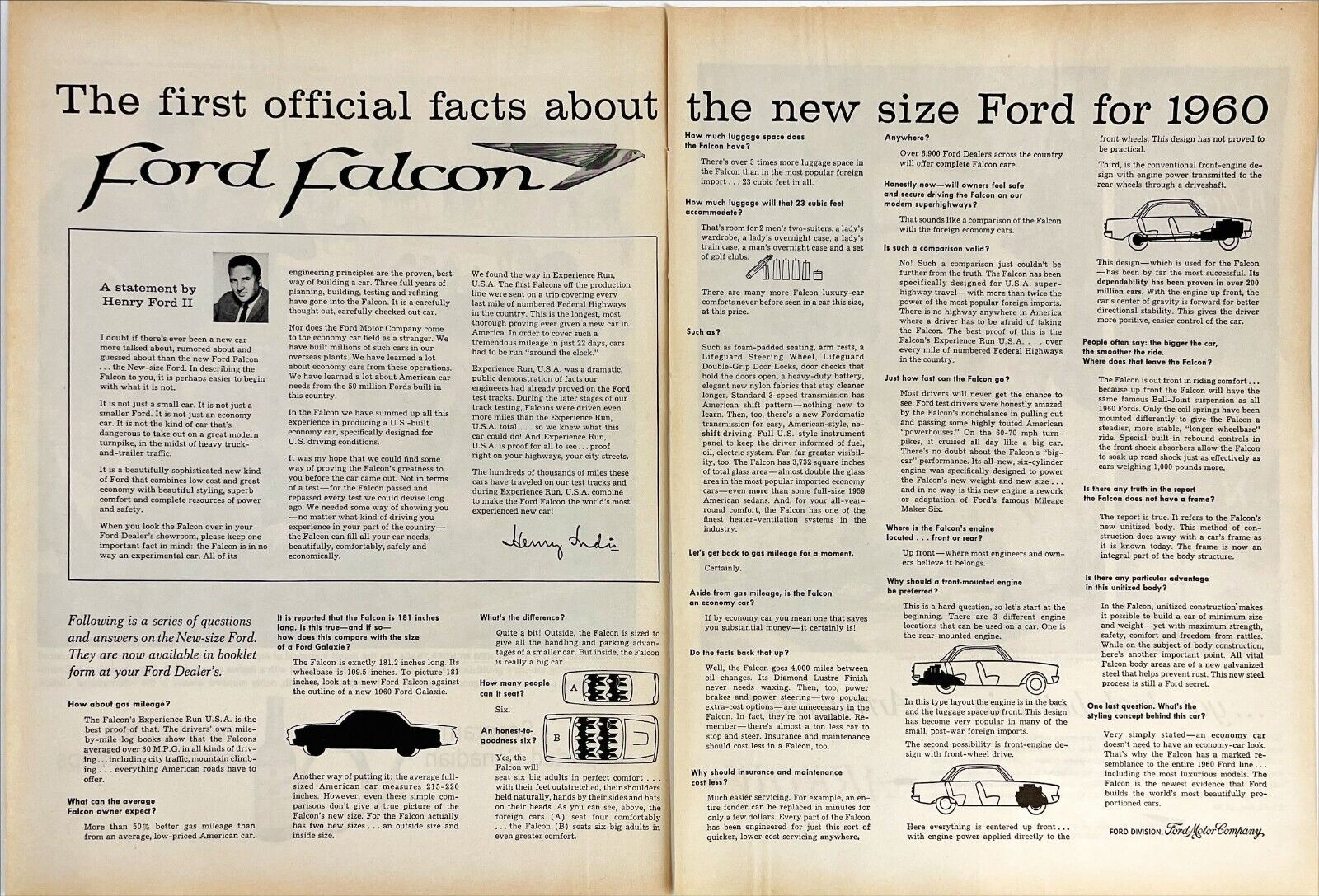 1960 Ford Falcon Technical Info Car Dealer Galaxie Compare Vtg Magazine Print Ad
