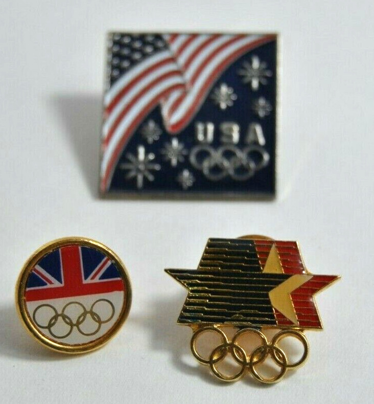 Vintage Olympic Pins Lot of 9 Various Shapes and Sizes Please View Photo\'s