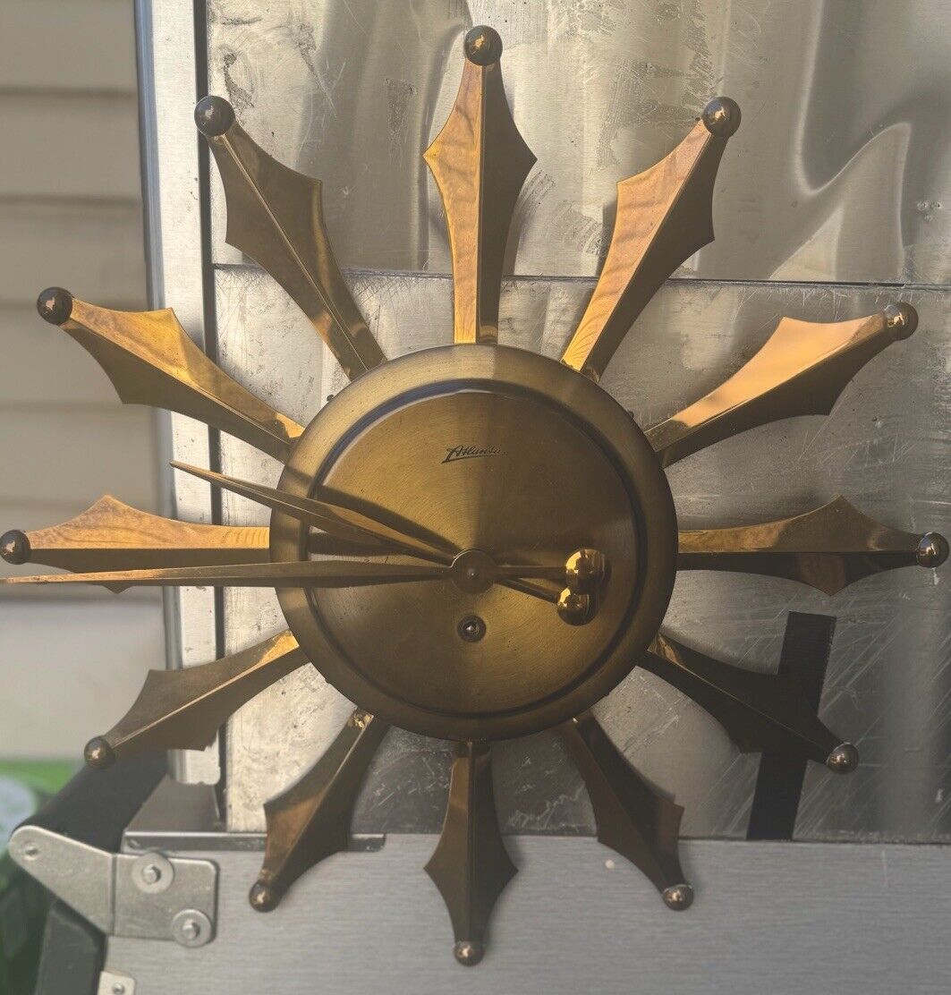 Vintage Atlanta Brass Starburst Clock Germany Sunburst Mid Century Modern Mcm