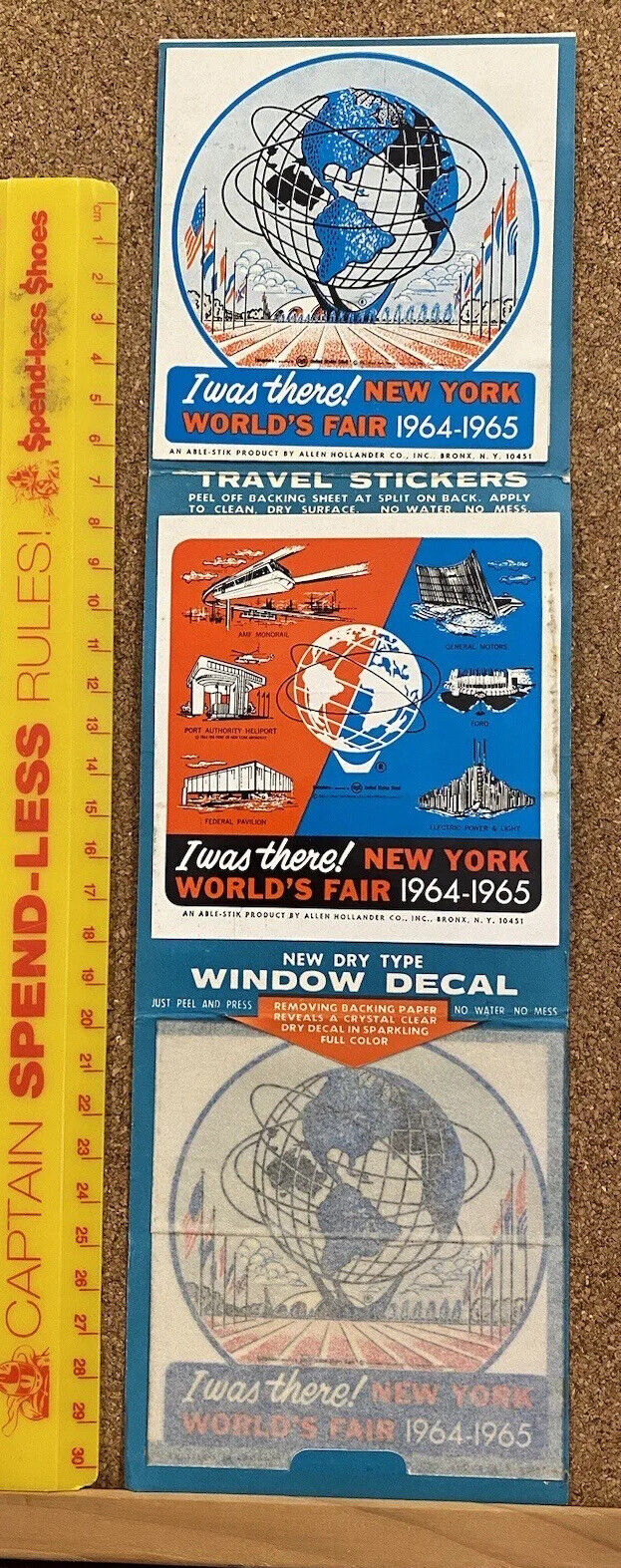 VINTAGE 1964-1965 NEW YORK’S WORLD FAIR SOUVENIR 3 DECAL STICKER USA SET UNUSED