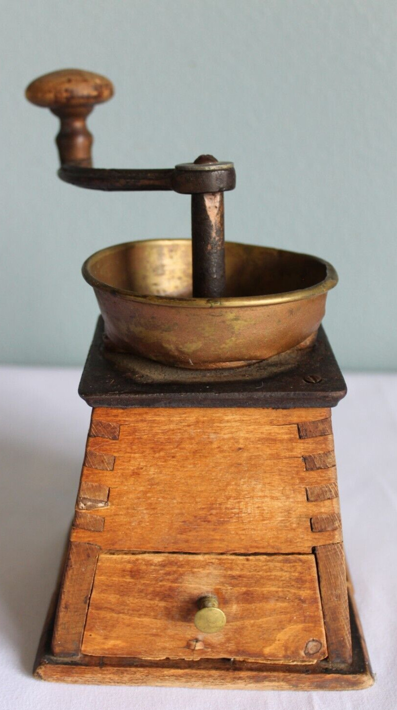 Antique Vintage Wooden Garant.F.O. Pyramid Bronze Table Box Coffee Mill Grinder