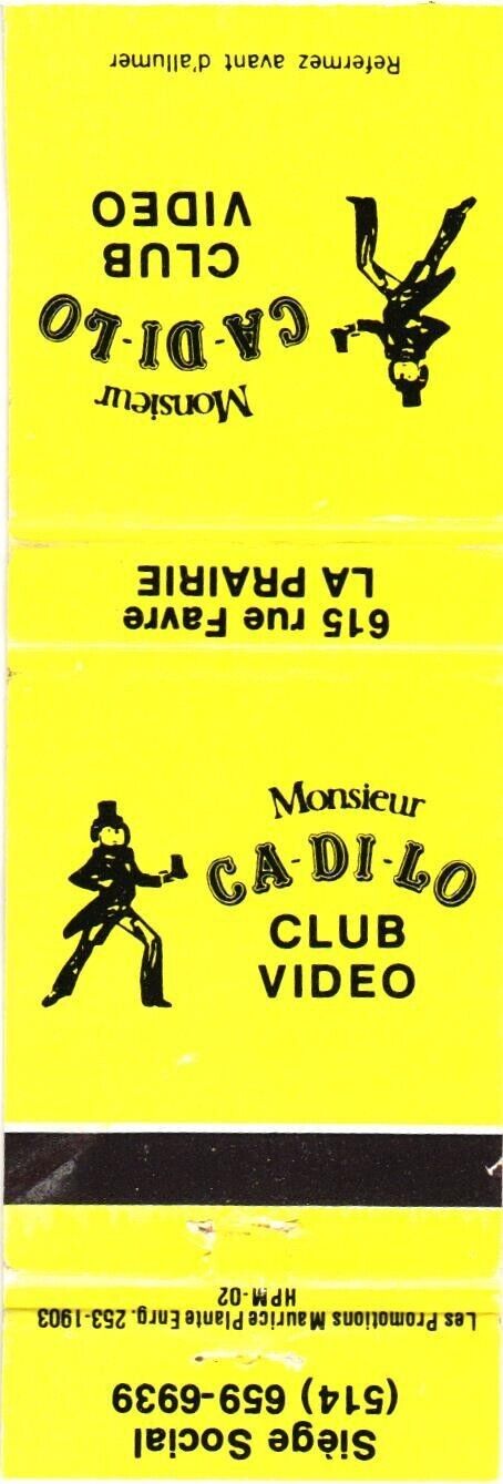 Monsieur Ca-Di-Lo Club Video, La Prairie, Quebec, Canada Vintage Matchbook Cover