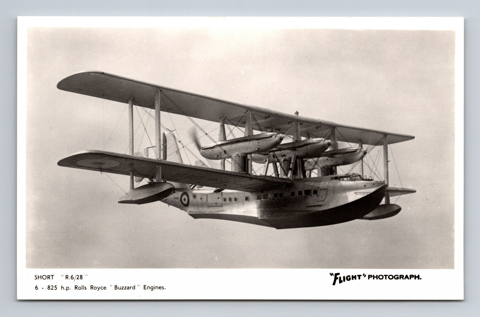 RPPC RAF Short R.6/28 Sarafand? Biplane Flying Boat FLIGHT Photograph Postcard
