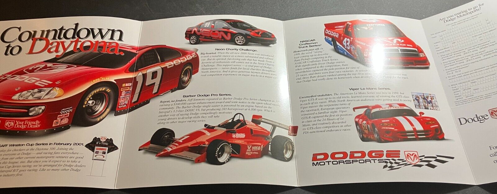 2000 Dodge Motorsports Vintage Brochure - NASCAR / Barber / Le Mans Viper - MINT