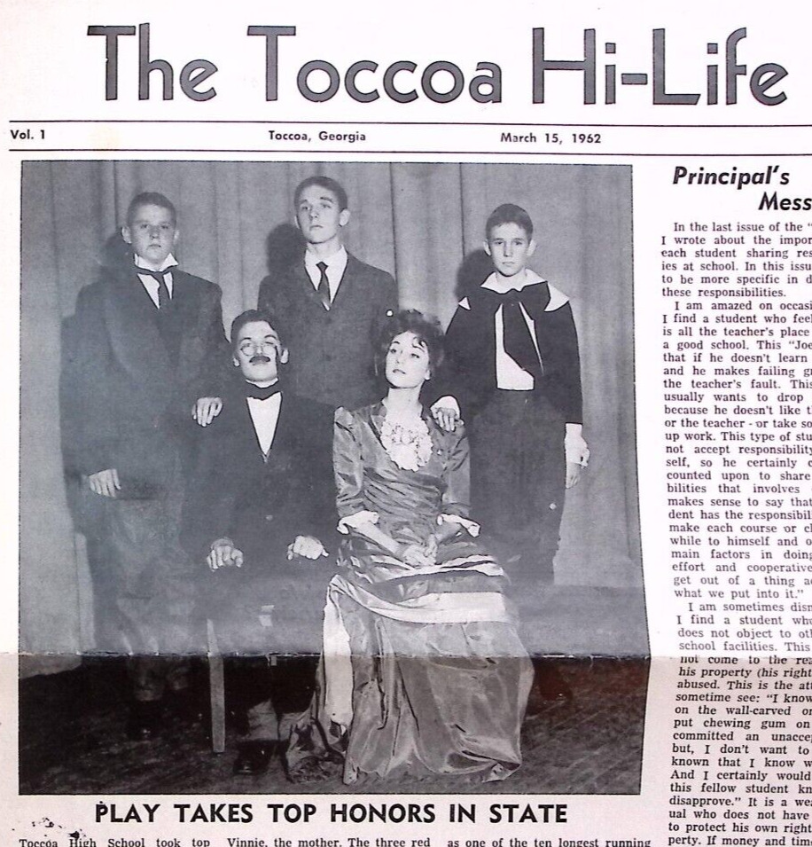 1962 GEORGIA TOCCOA HIGH SCHOOL NEWSPAPER HI-LIFE MAY 1962 VOL 1 NO 3 Z597