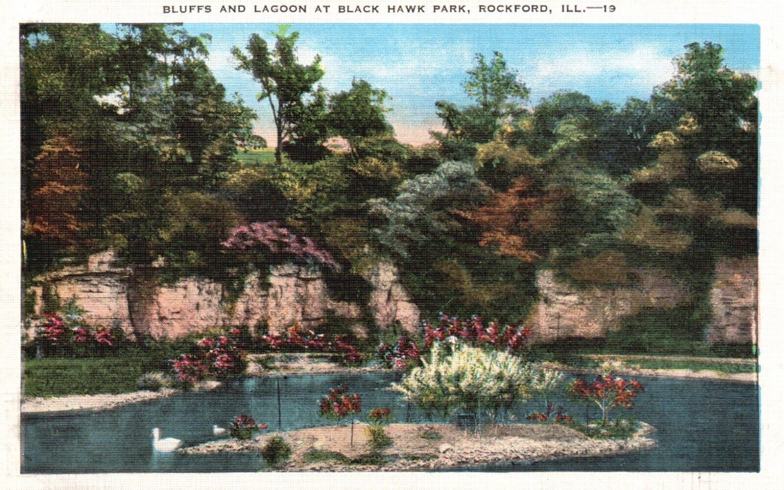 Rockford, IL, Bluffs & Lagoon at Black Hawk Park, Linen Vintage Postcard e5859