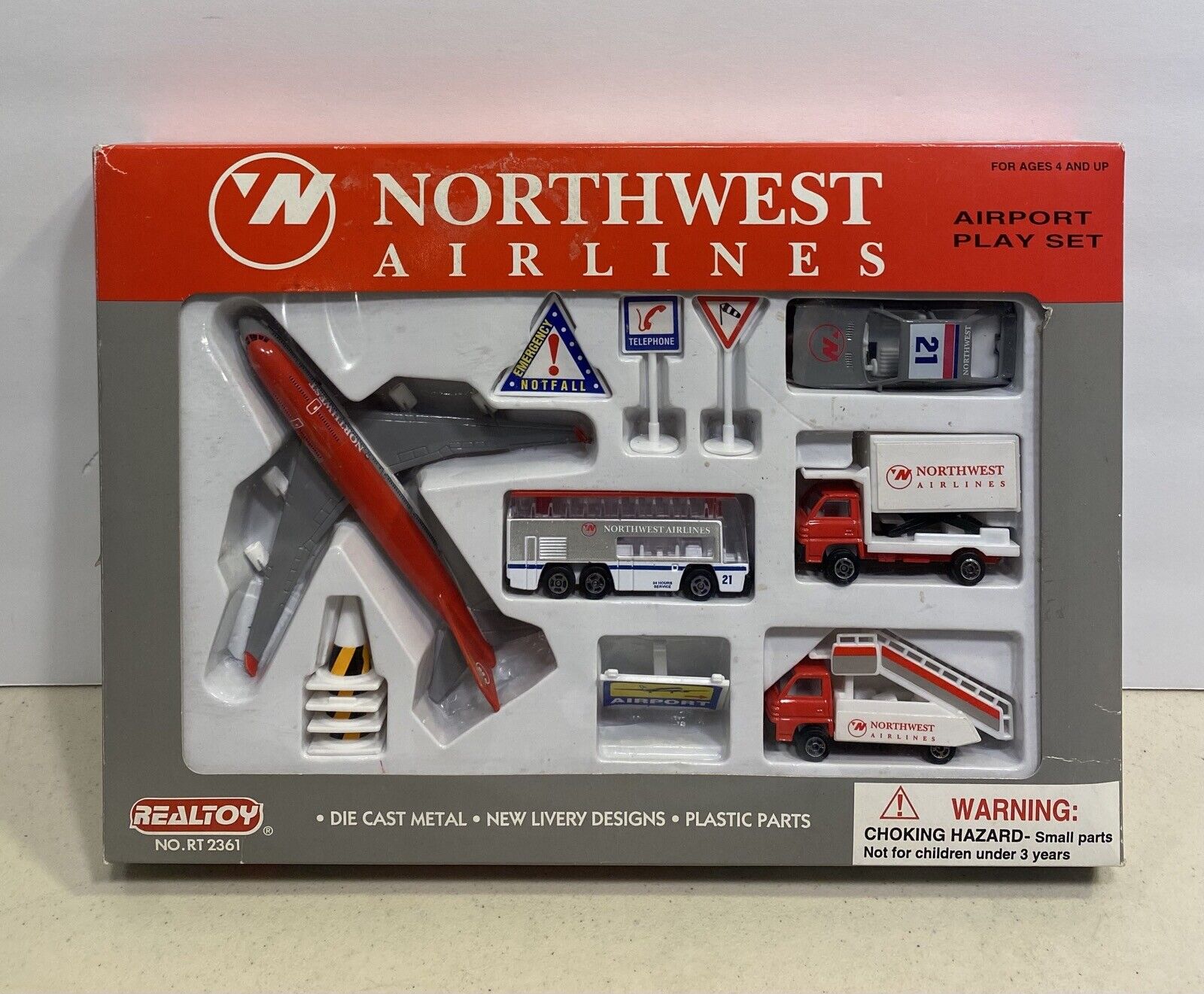 Northwest Airlines NWA Airport Play Set Die Cast Toy Set Realtoy Open Box