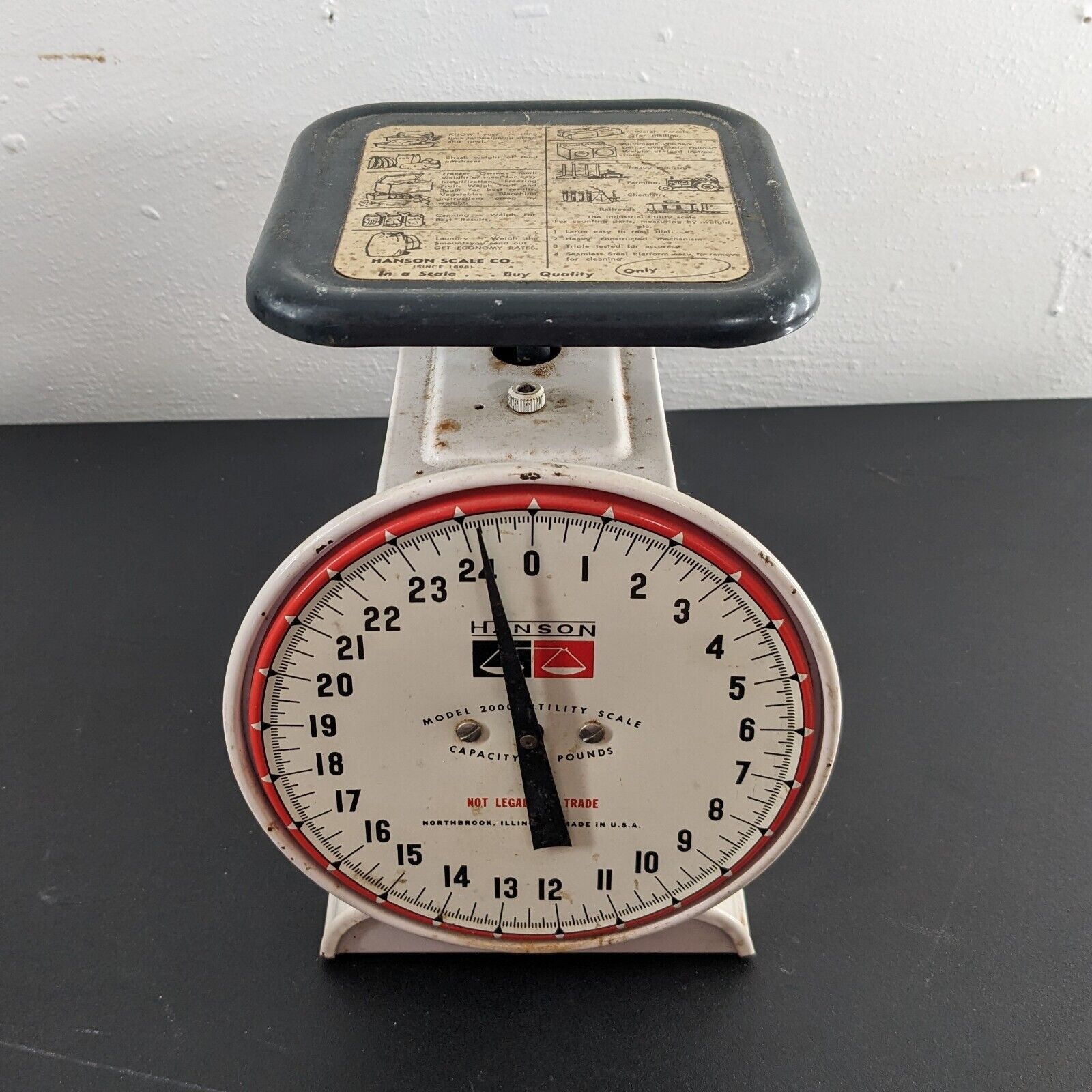 Vintage HANSON Model 2000 Utility Kitchen SCALE 25 lb Capacity Made in USA