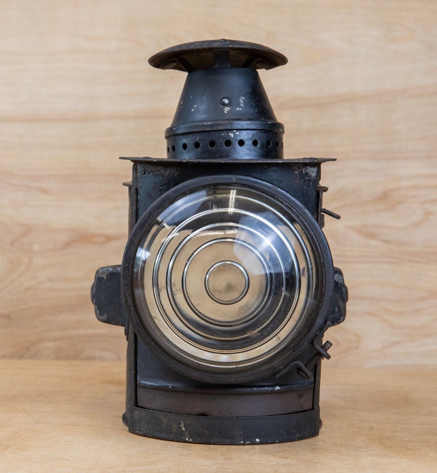Antique Vintage Adlake Round Body Truck Automobile Lamp Lantern Black Clear Lens