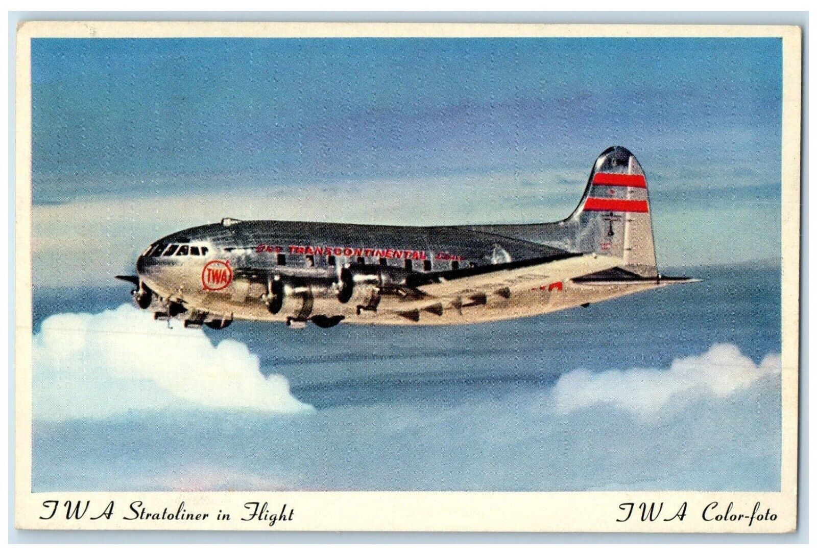1940 TWA Stratoliner In Flight AMF Air Mail Field New York NY Vintage Postcard