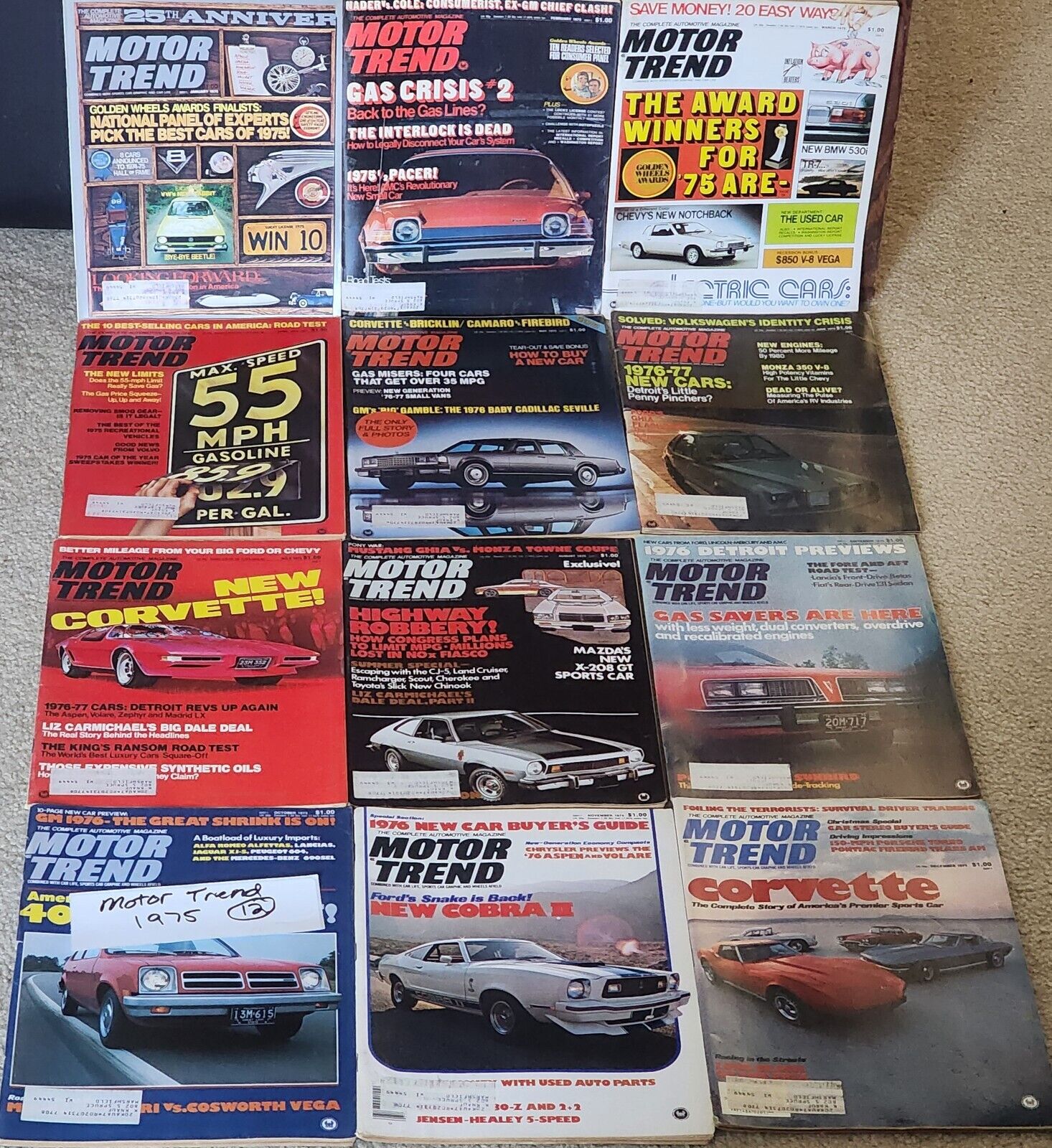 1975 Motor Trend Magazine Vintage Lot Of 12 Full Year Jan-Dec See Pictures