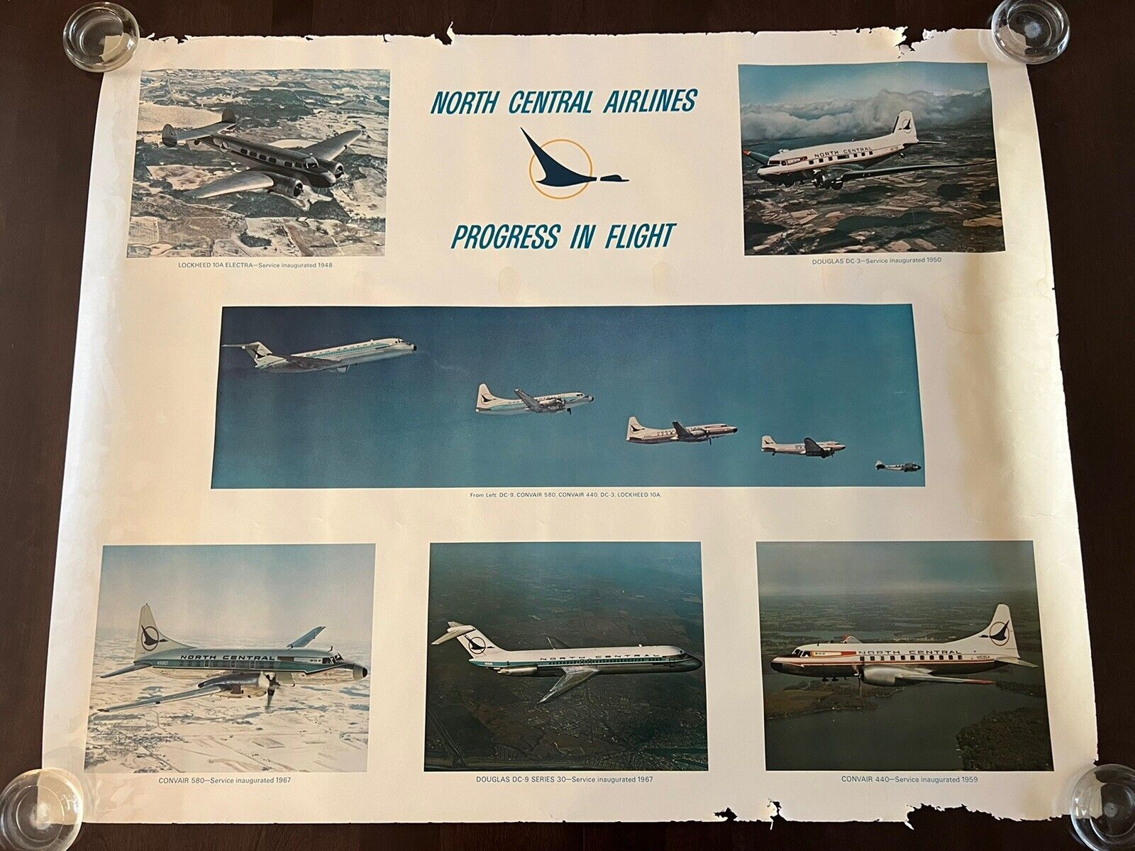 Vtg 1960's North Central Airlines Progress in Flight Poster Herman The Duck Rare