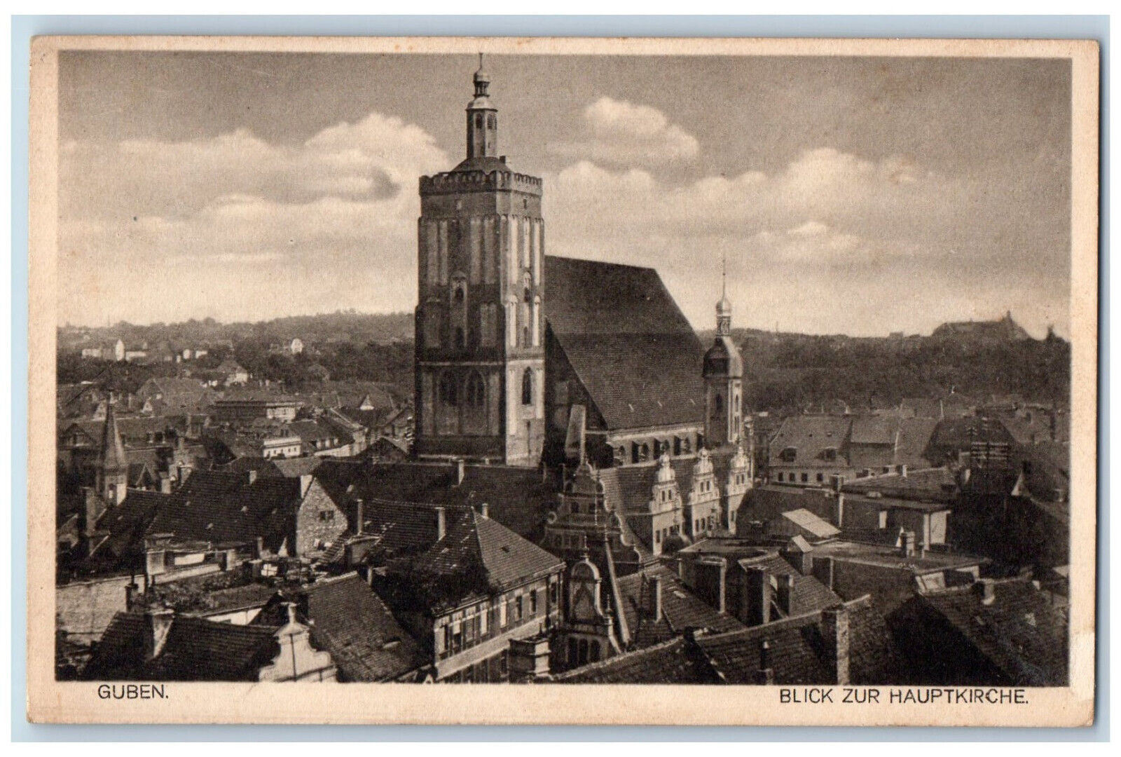 Guben Brandenburg Germany Postcard View of the Main church c1920's Antique