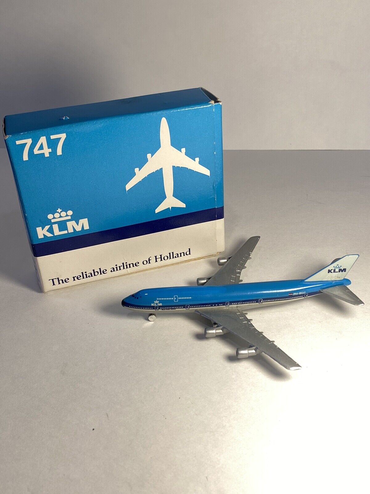 Vintage KLM Boeing Plane Jet 747 Schabak Avion Royal Dutch Airline w Orig Box