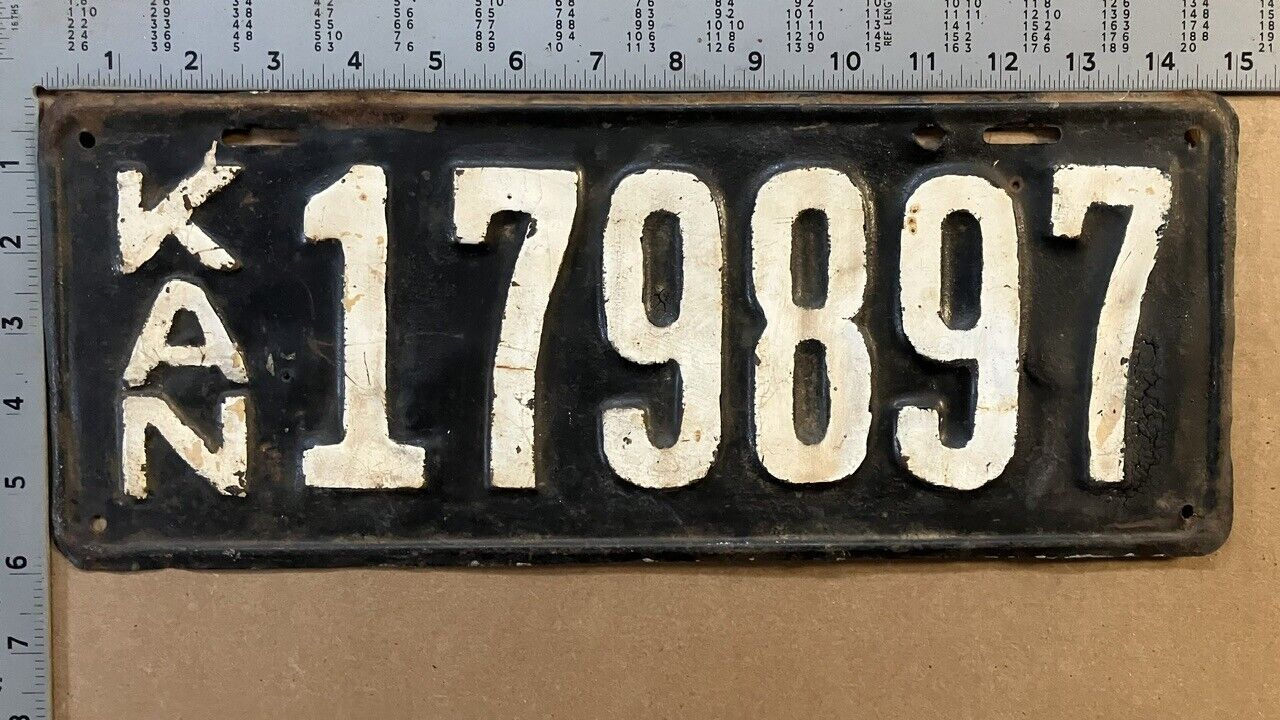 1920 Kansas license plate 179 897 YOM DMV rustic repaint 15472