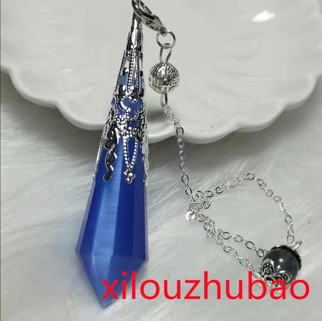 1PC Blue cat\'s eye stone quartz Crystal Dowsing pendulum Pendant reiki Healing