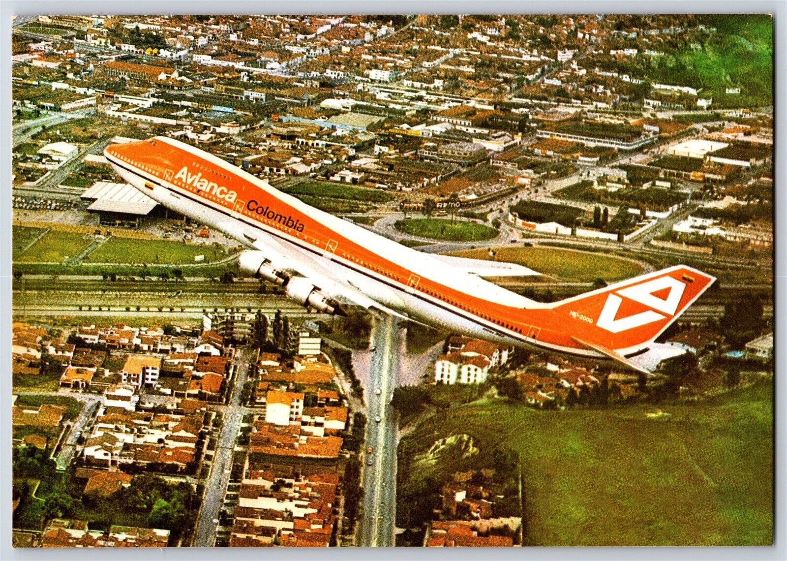 Airplane Postcard Avianca Airlines 1st Boeing 747 Medellin Airport Movifoto BT21