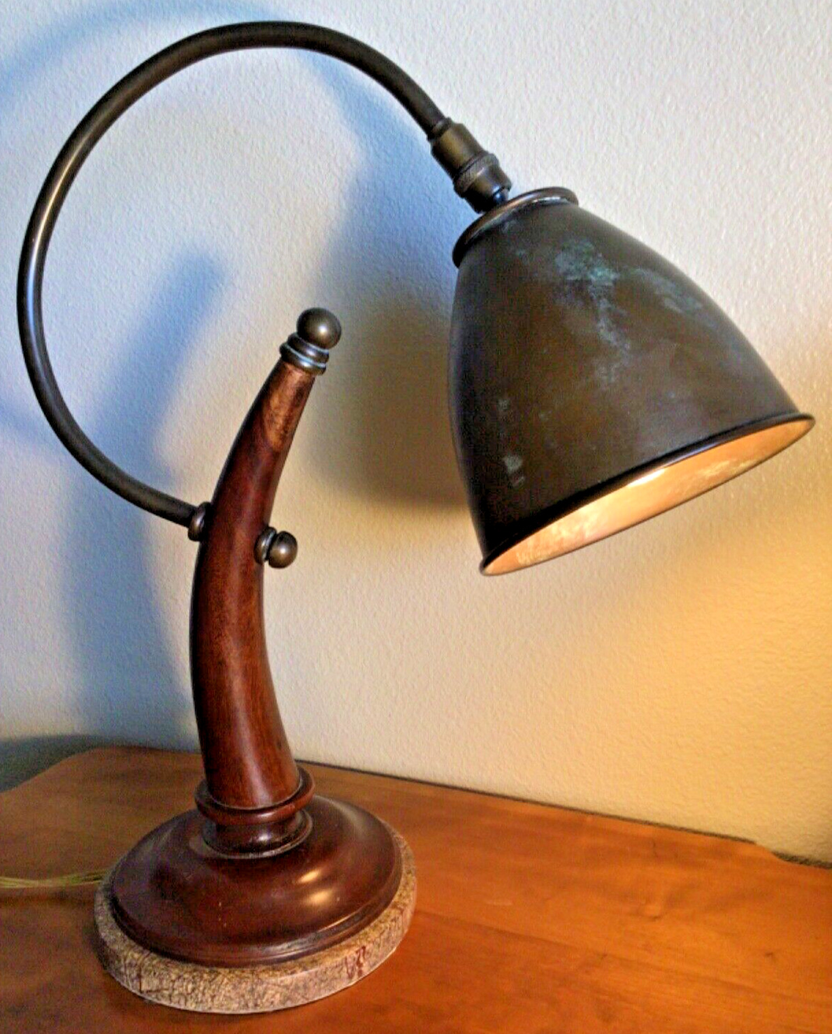 High End Designer BRITISH CAMPAIGN Desk Lamp Antique Brass Marble - MORGAN HILL