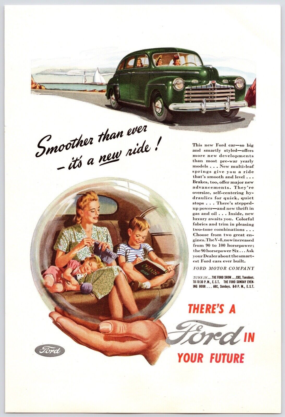 1945 Ford Super Deluxe Classic Car Crystal Ball Auto Art Vintage Print Ad