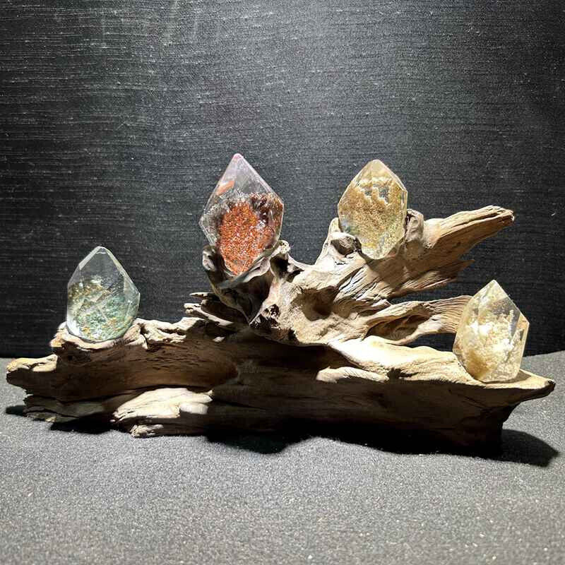 1.18LB Top Natural colorful Ghost phantom quartz crystal Mineral specimen Stand