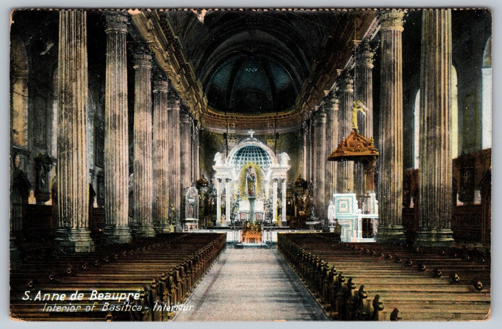 Antique c. 1907 Interior Of Basilica Ste Anne de Bacopre Divided Back