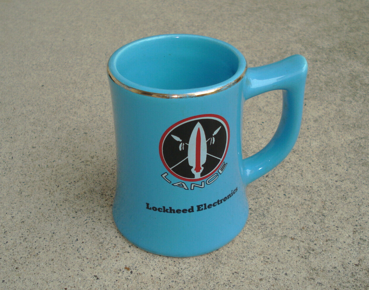 Vintage Lockheed Martin Coffee Cup Mug LANCE LASER WEAPON SYSTEM Light Blue