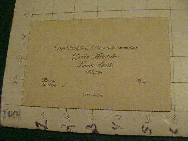 Original Oversize BUSINESS Card - oct. 1928 Bremen & Boston - GERDA MILDAHN