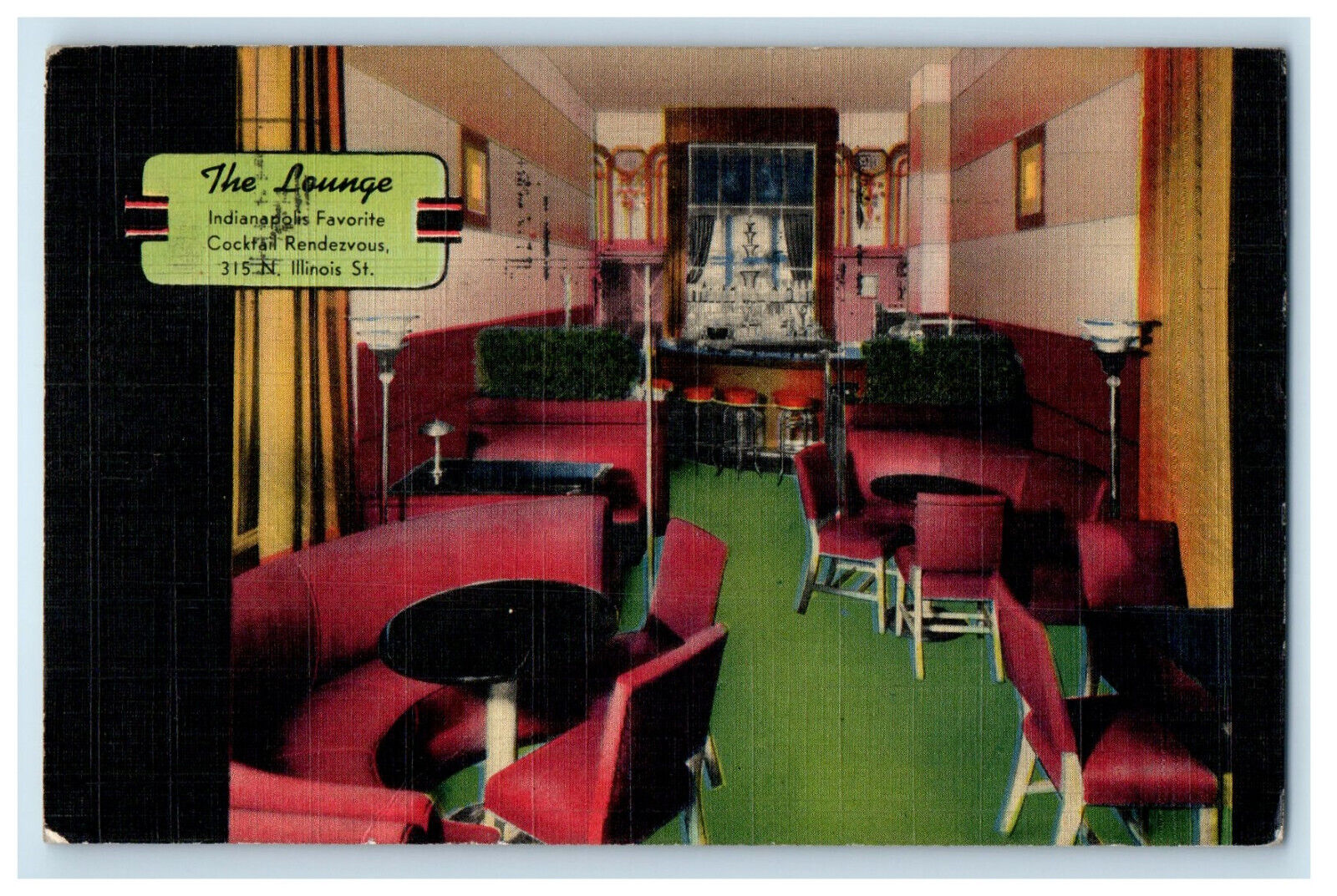 1942 The Lounge Indianapolis Cocktail Rendezvous Illinois St. IN Postcard