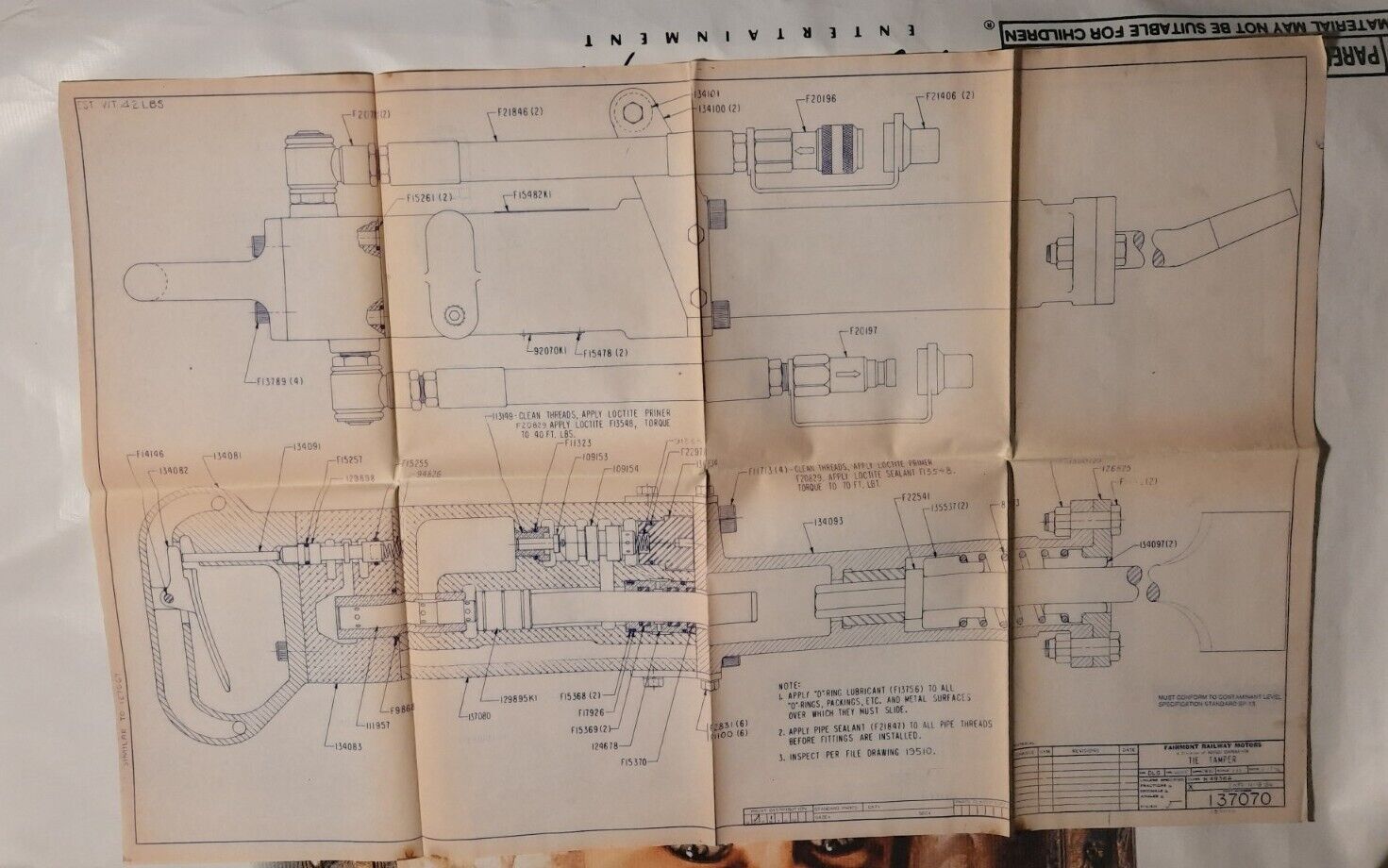 VINTAGE RR Fairmont Railways Motors Tie Tamper Diagram Schematic 1986 Rare 