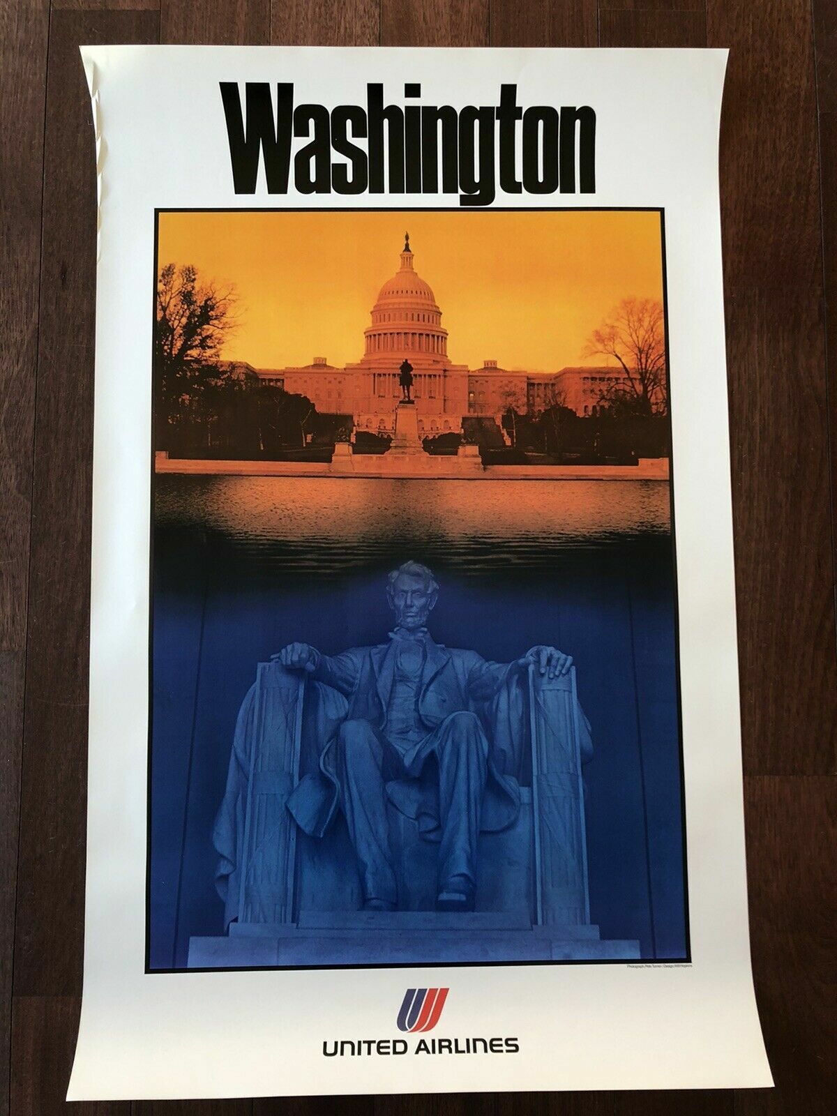 Original Vintage United Airlines Washington DC Travel Poster Lincoln Memorial