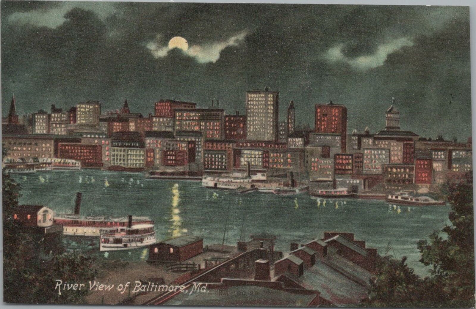 Postcard River View of Baltimore MD Maryland 