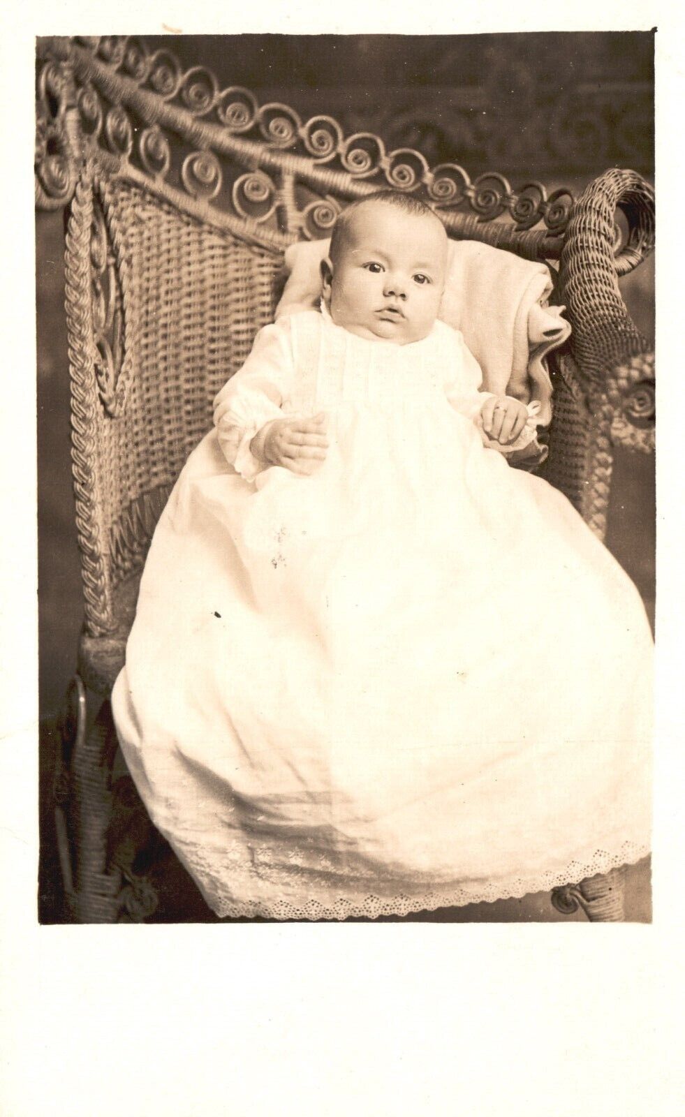 Vintage Postcard 1914 Young Baby White Baptism Dress Real Photo RPPC Religious