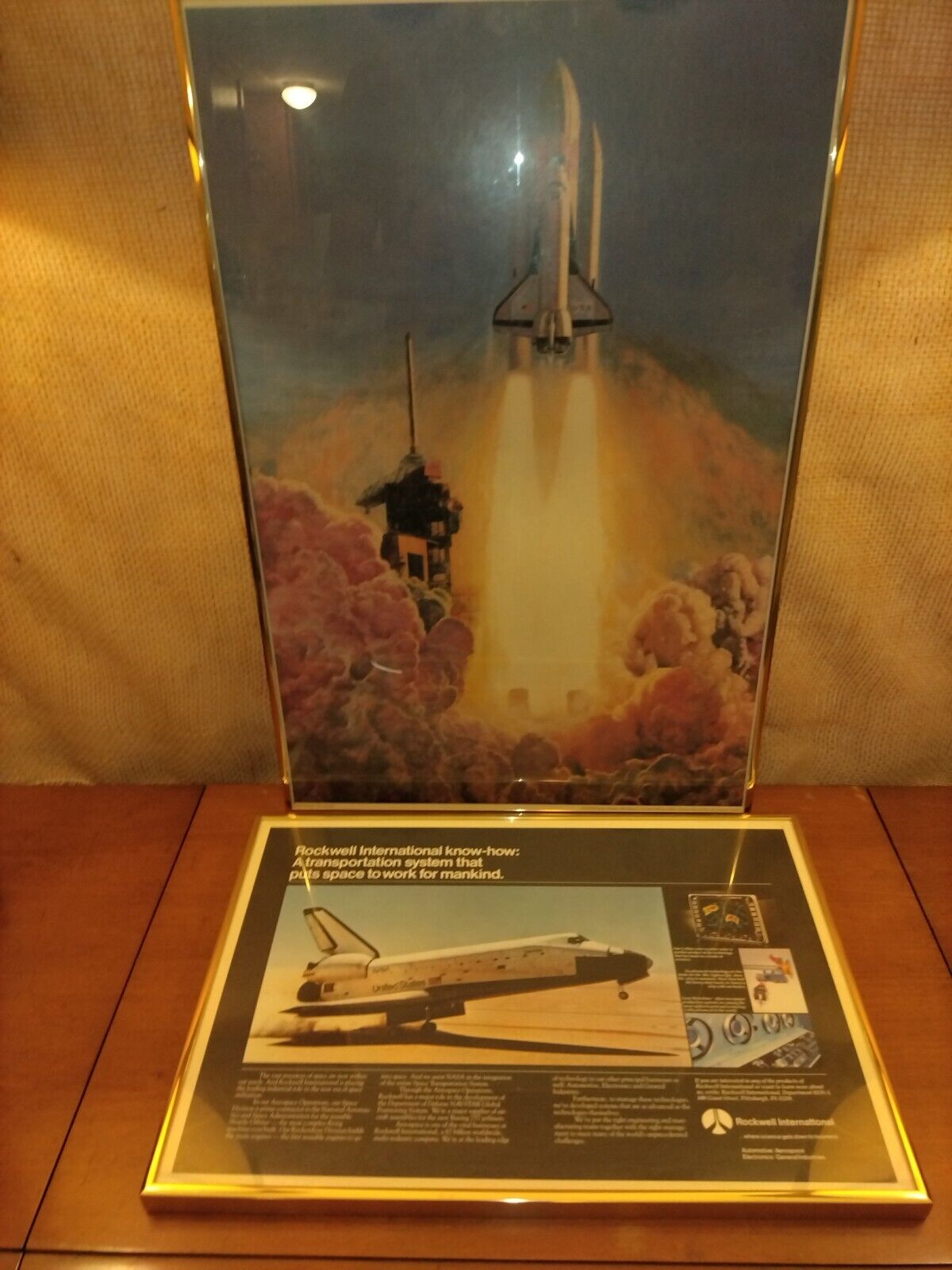 2 Rockwell International Space Station Framed ART Originals 1981 Launch Columbia