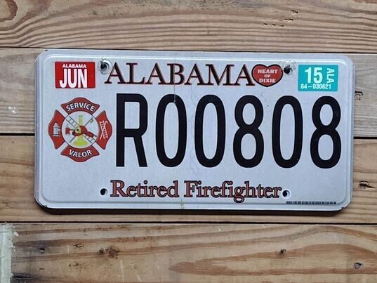 Alabama 2015 Retired Firefighter License plate R00808