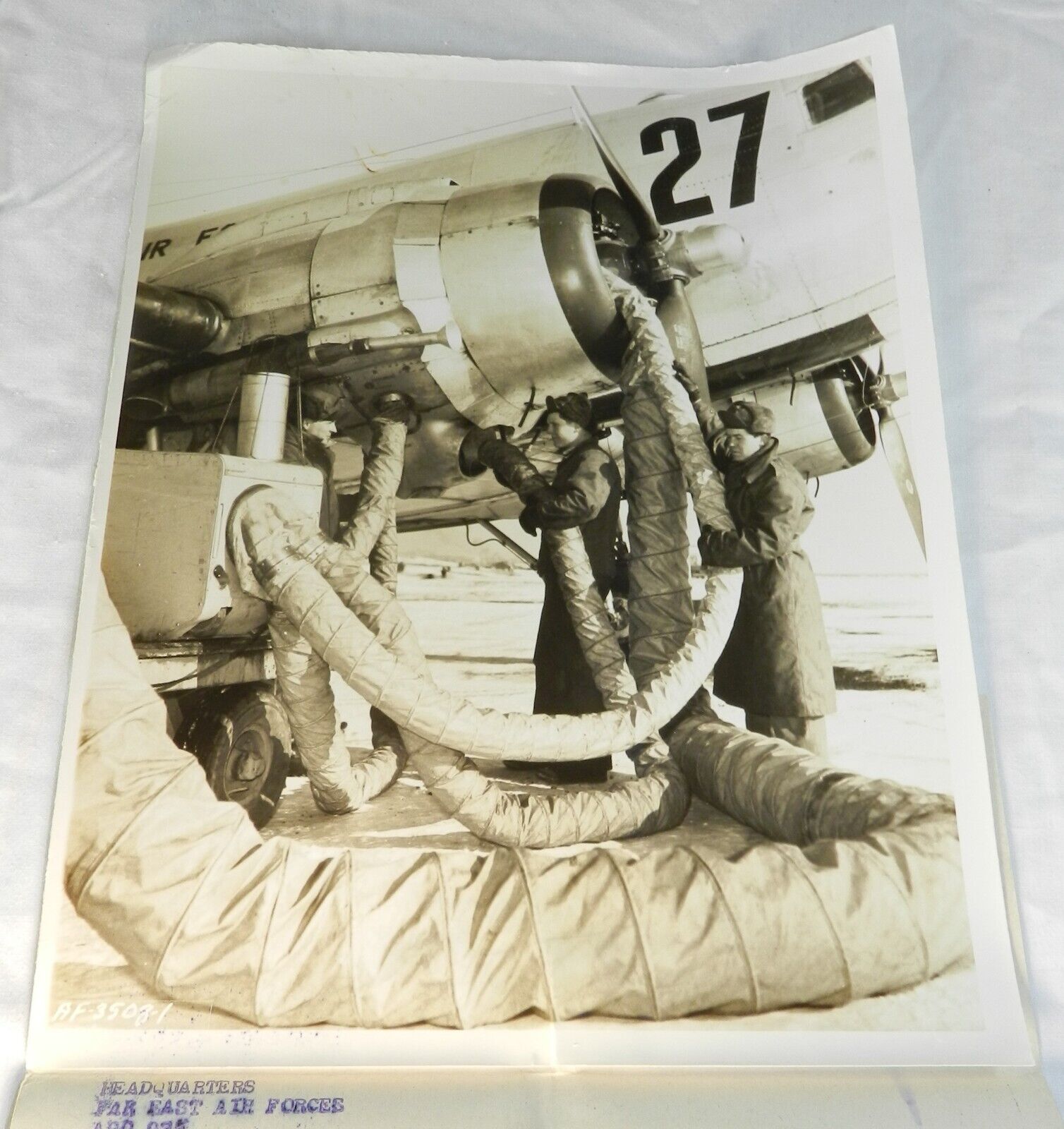 Vintage 1953 US Air Force Press Photo - Pre-Heating Plane for Takeoff, Japan