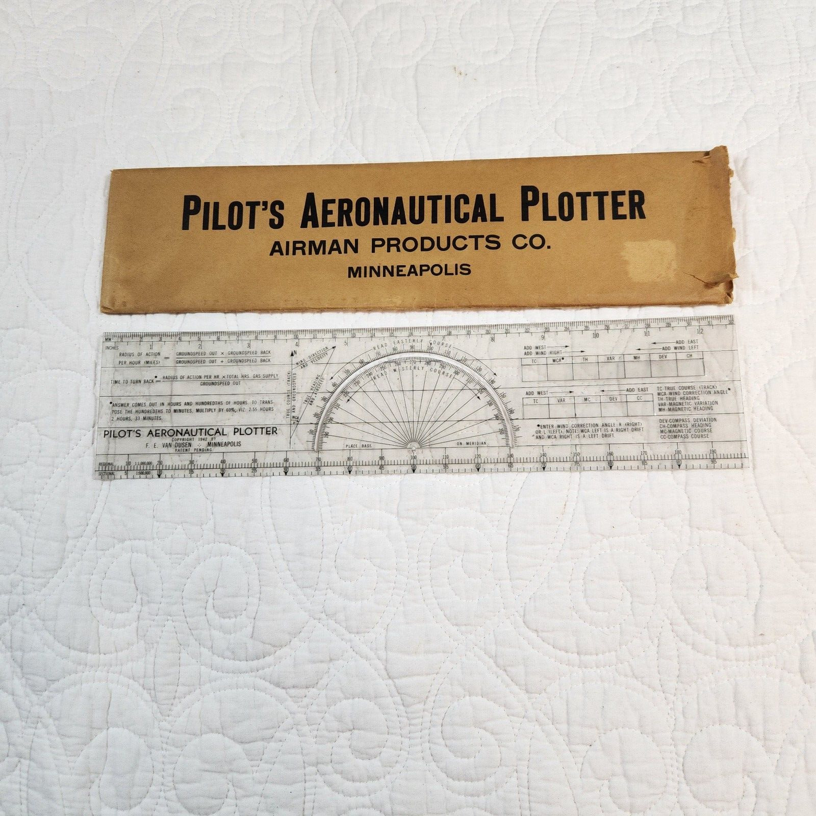 VINTAGE 1942 Airman Products Pilot\'s Navigation Plotter w/ Original Envelope