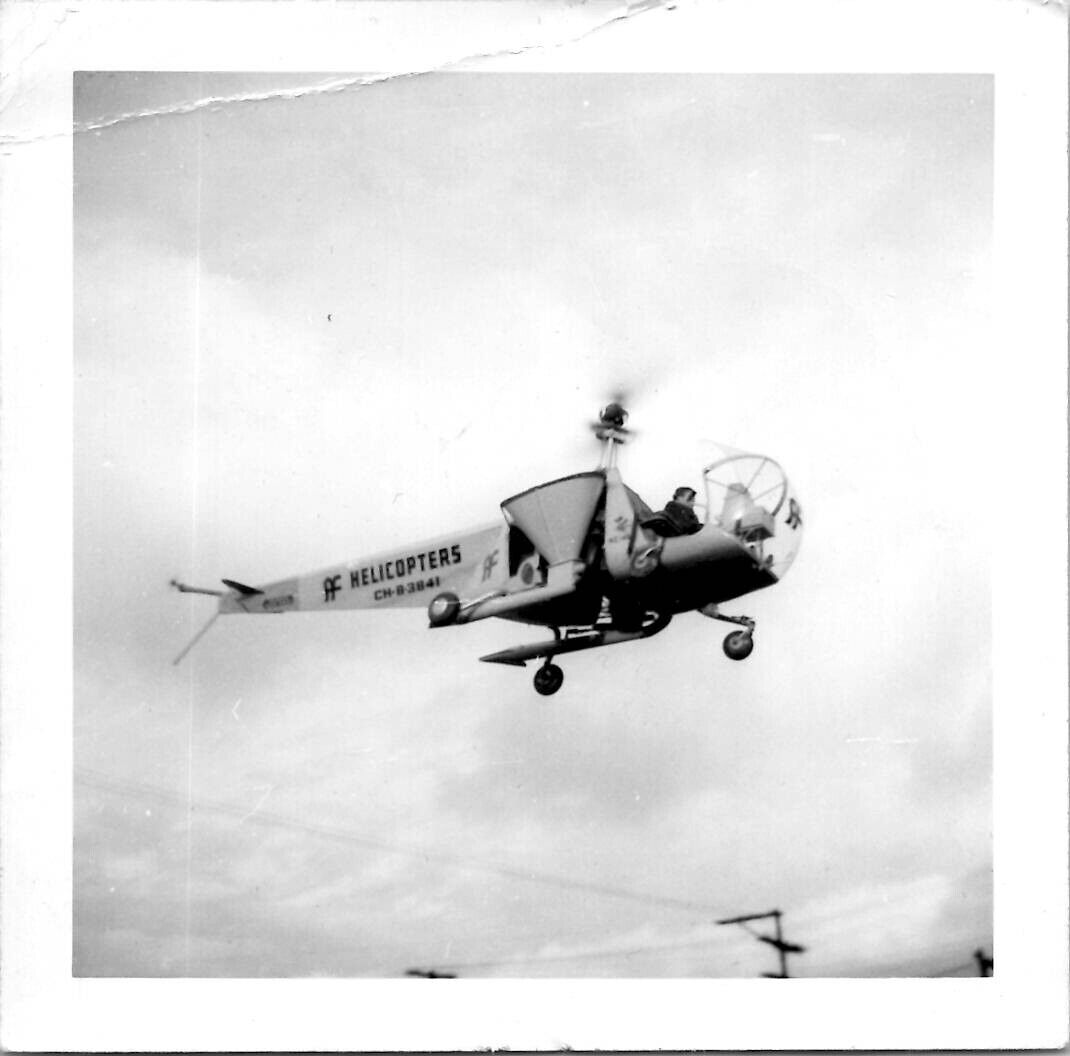 Bell 47B-3 Helicopter Crop Dusting Field Pilot Aviation 1940s Vintage Photo