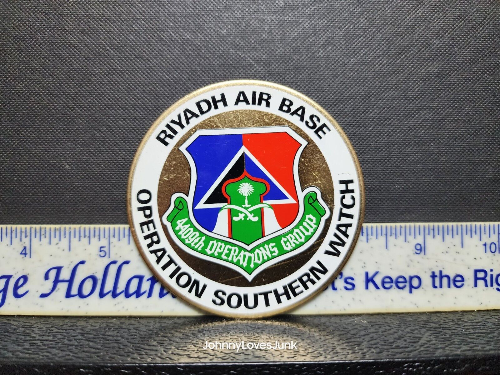 Us Army Riyadh Air Base Operation Southern Watch Decal On Brass Paperwieght 