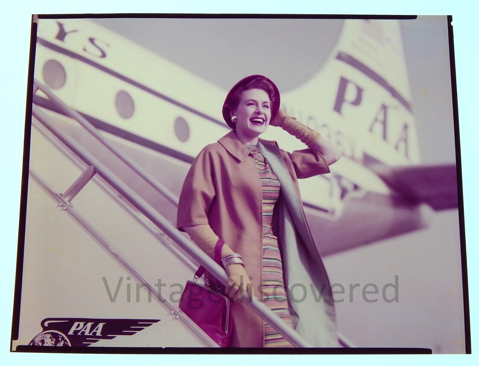 2 - Pan Am Airplane & Model 1950s Vintage Color Transparency Advertising Photos