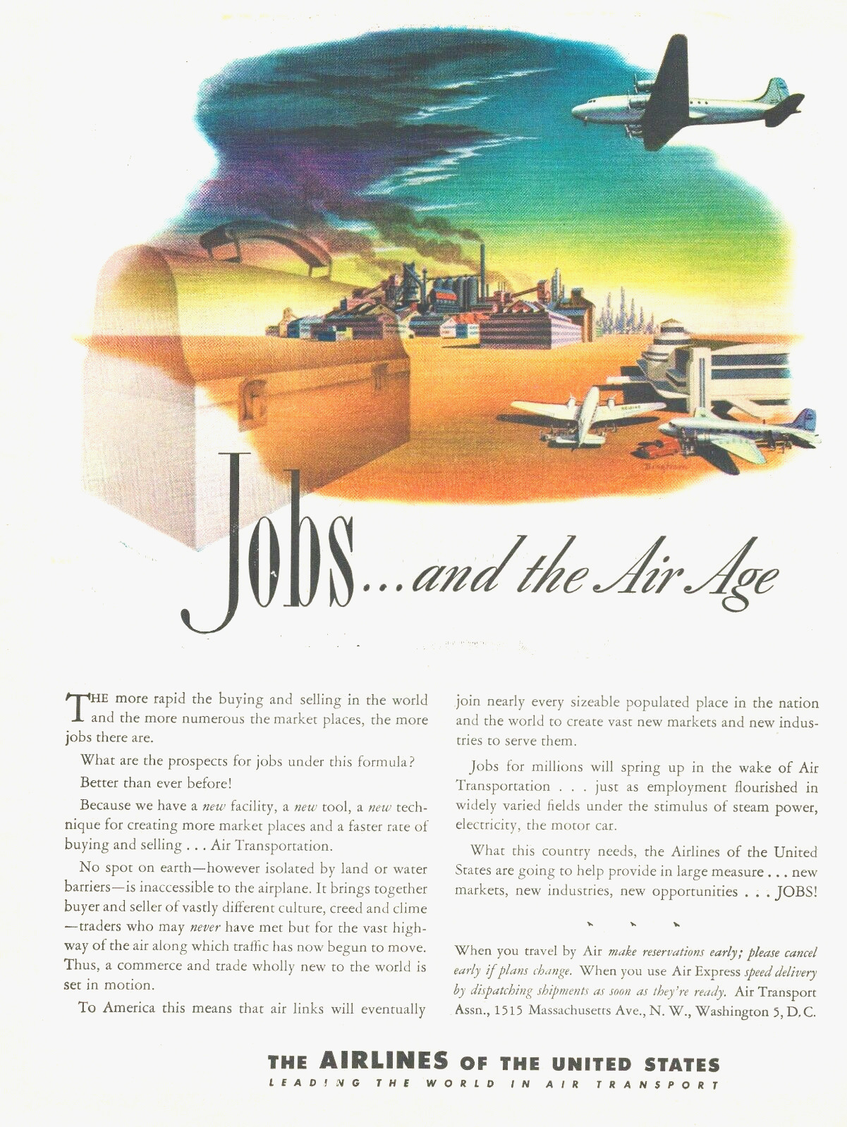 1944 JOBS for the AIR AGE Airlines air transportation airport vtg ART PRINT AD