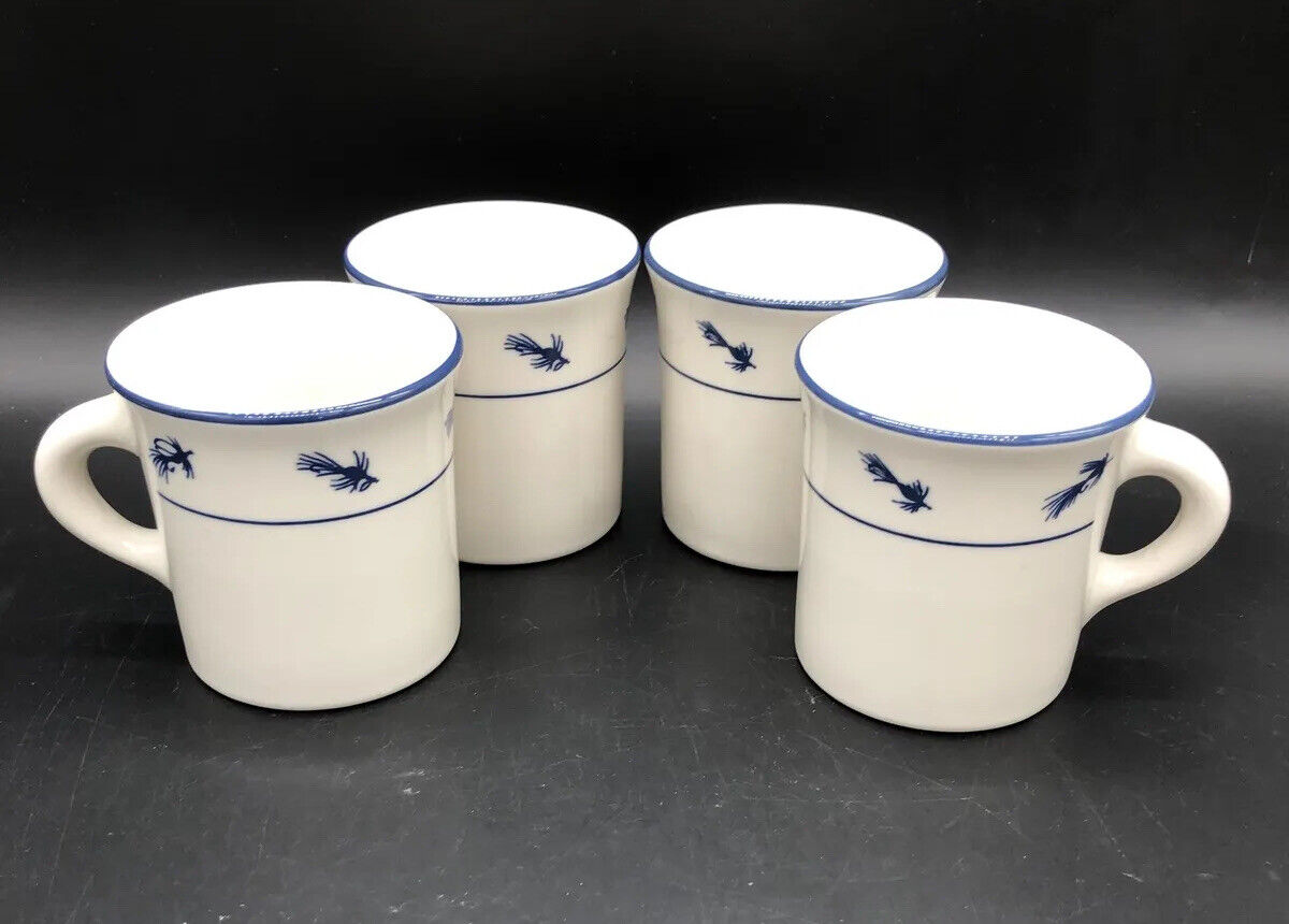 H L C Vintage coffee cup U.S.A. White with Blue Stripe LL Bean Rare Set Of 4