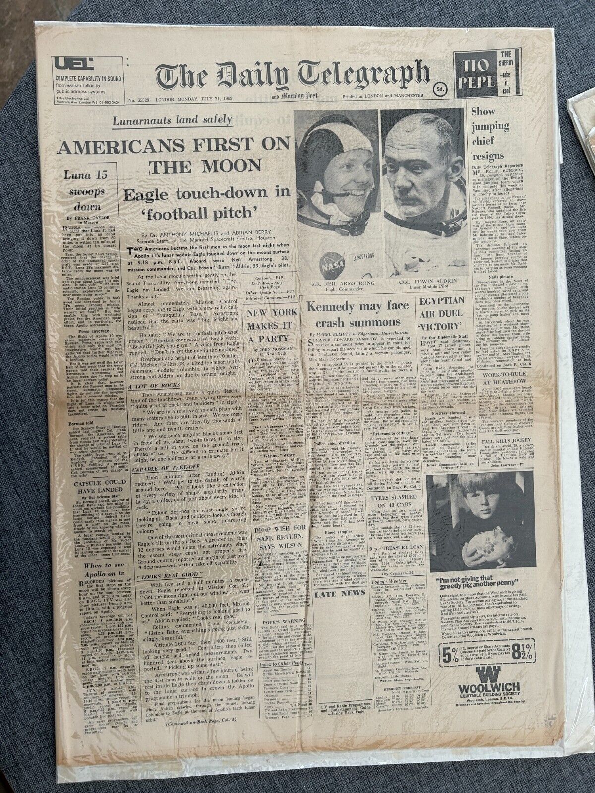 MOON LANDING APOLLO 11 DAILY TELEGRAPH  1969 VINTAGE NEWSPAPER