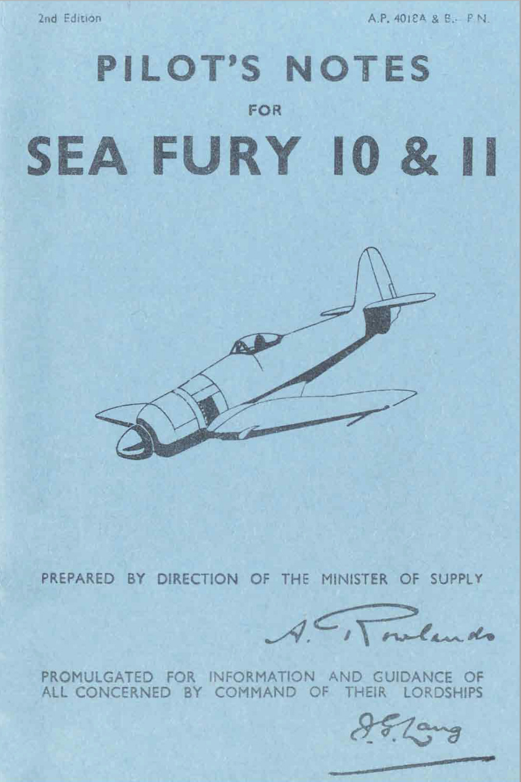 69 Page 1950 HAWKER SEA FURY 10 & 11 Pilot's Notes A.P. 4018A Flight Manual CD