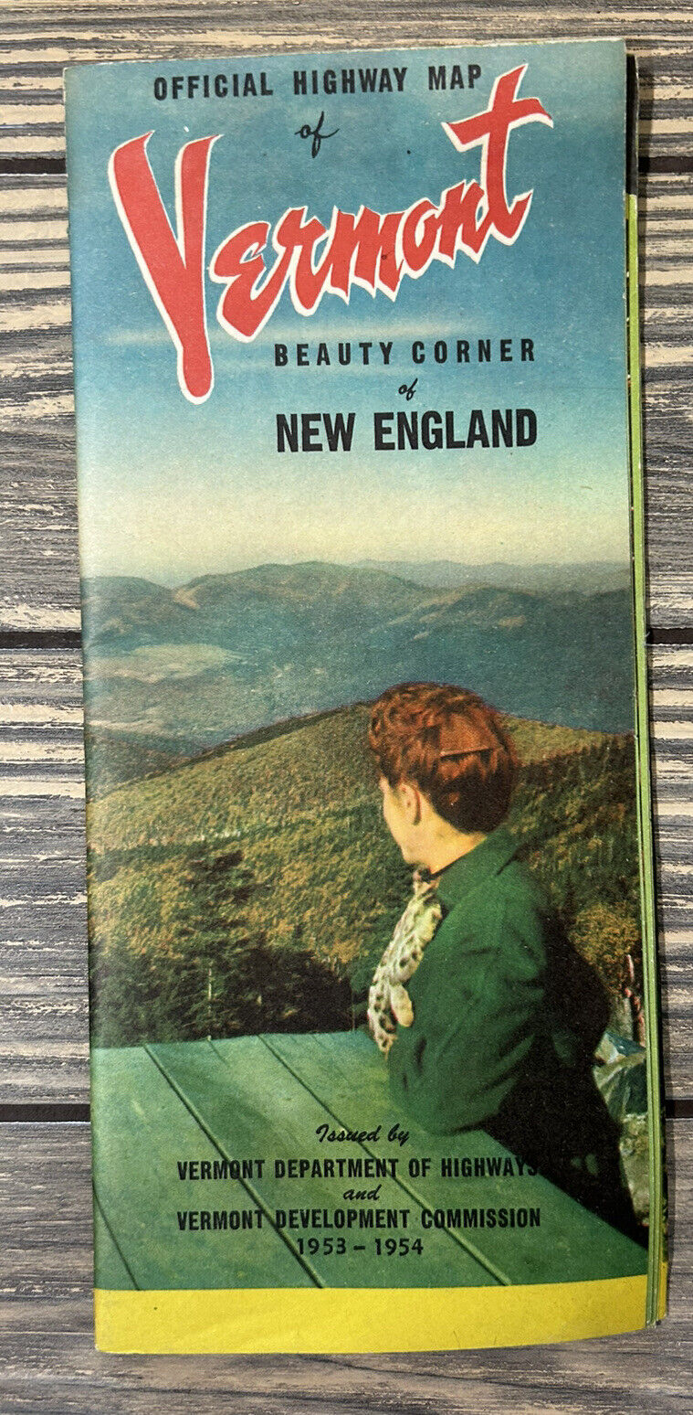 VTG 1954 Official Highway Map Of Vermont Beauty Corner Of New England Brochure
