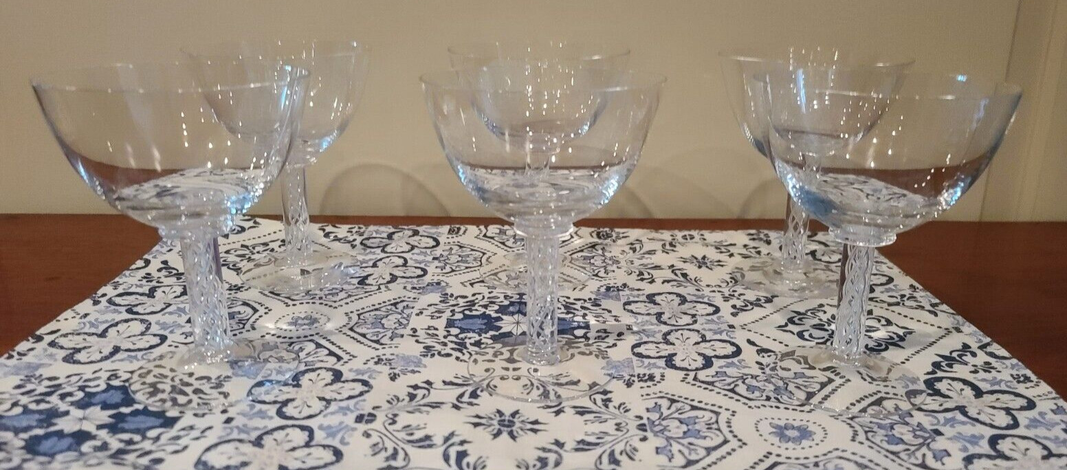Set of 6 Air Twist Glasses Champagne/Sherbet Wine Mouth Blown Glass Hand Formed